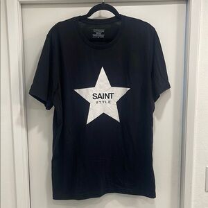 EllandEmm Black T-Shirt with White Saint Star Design